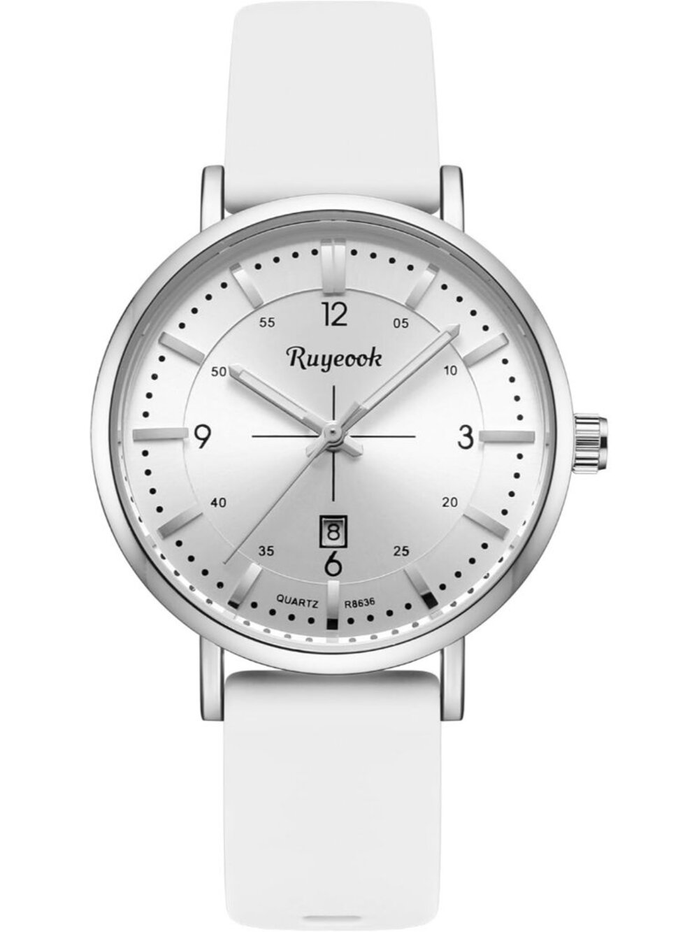 Women's White Analog Quartz Silicone Band Calendar Date Display Wrist Watch